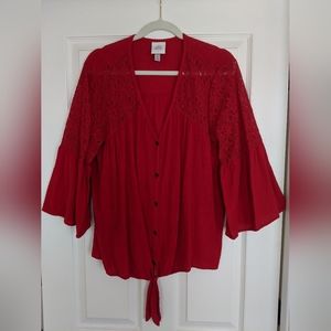 Knox Rose Cotton Top, Red, Size XL
